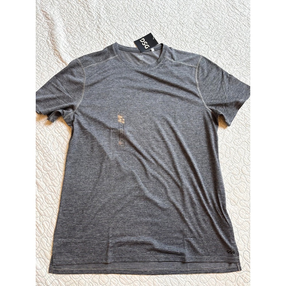 DSG Mens Movement Tee Dark Gray Striped Short Sleeve‎ Athletic Shirt Size Medium
